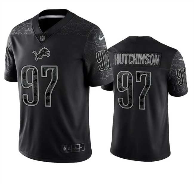 Men%27s Detroit Lions #97 Aidan Hutchinson Black Reflective Jersey Dyin->detroit lions->NFL Jersey
